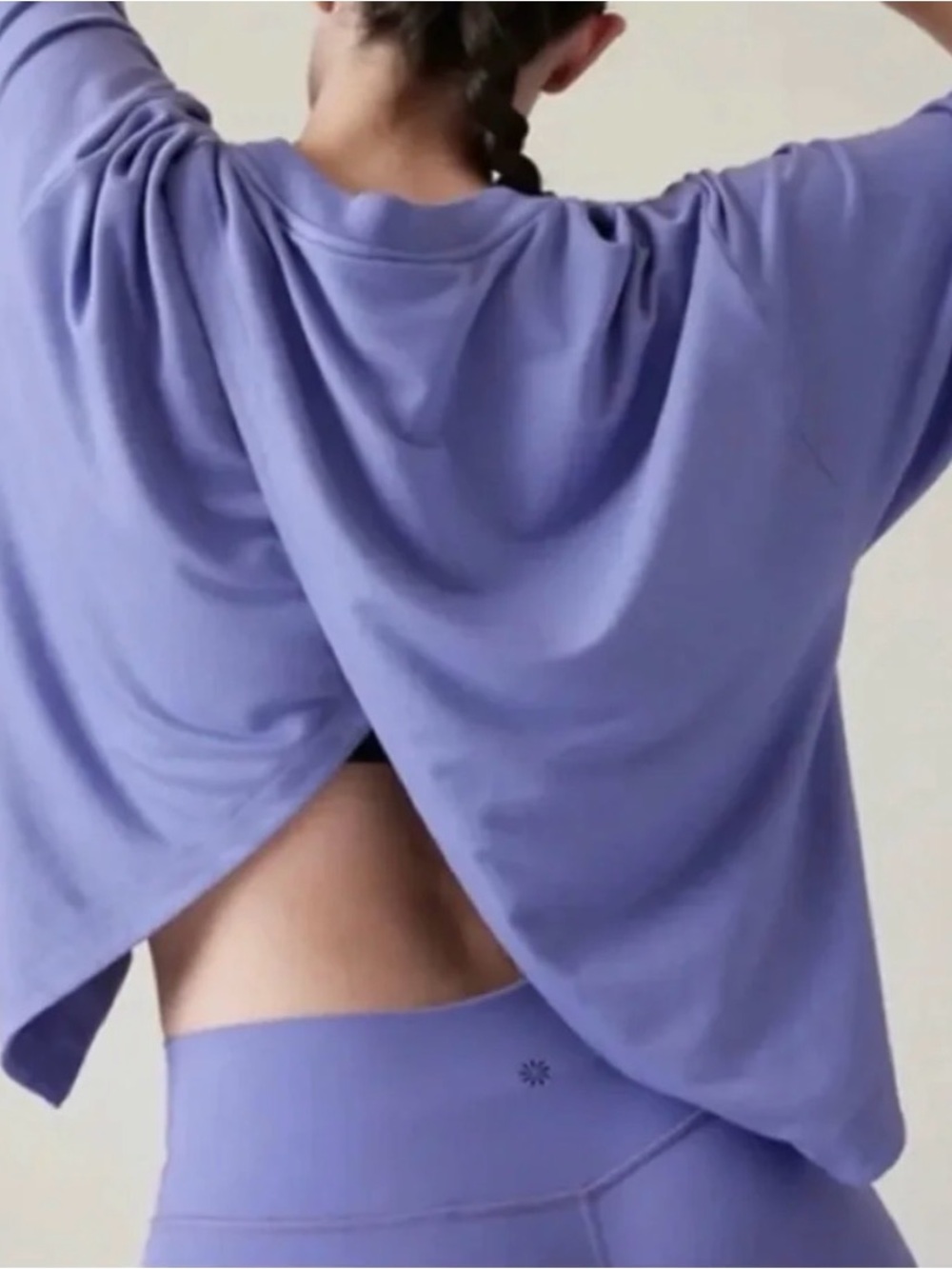 Athleta Bliss Purple Soft Sweatshirt Cross Slit Back Crop Boxy Athletic